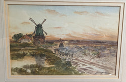 Thomas Swift Hutton original "The Mill on the Moor" watercolor
