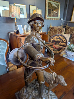 Bronze Huntsman with Dog on Marble Base