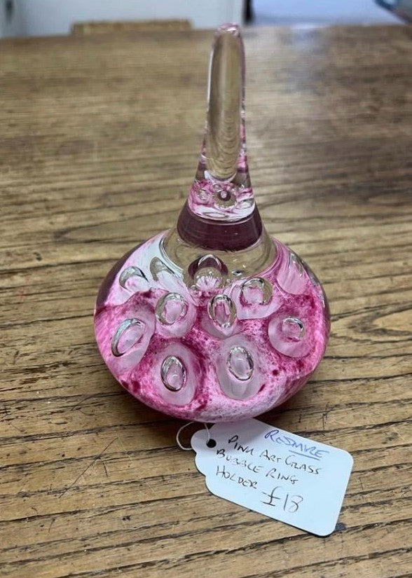 Art Glass Pink Bubble Paperweight or Ring Holder