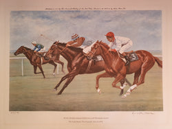 World renowned equine artist Richard Stone Reeves print "Shirley Heights defeats Exdirectory and Hawaiian Sound" from 1978, published in 1979 by The Newmarket Gallery of New York, U.S.A,